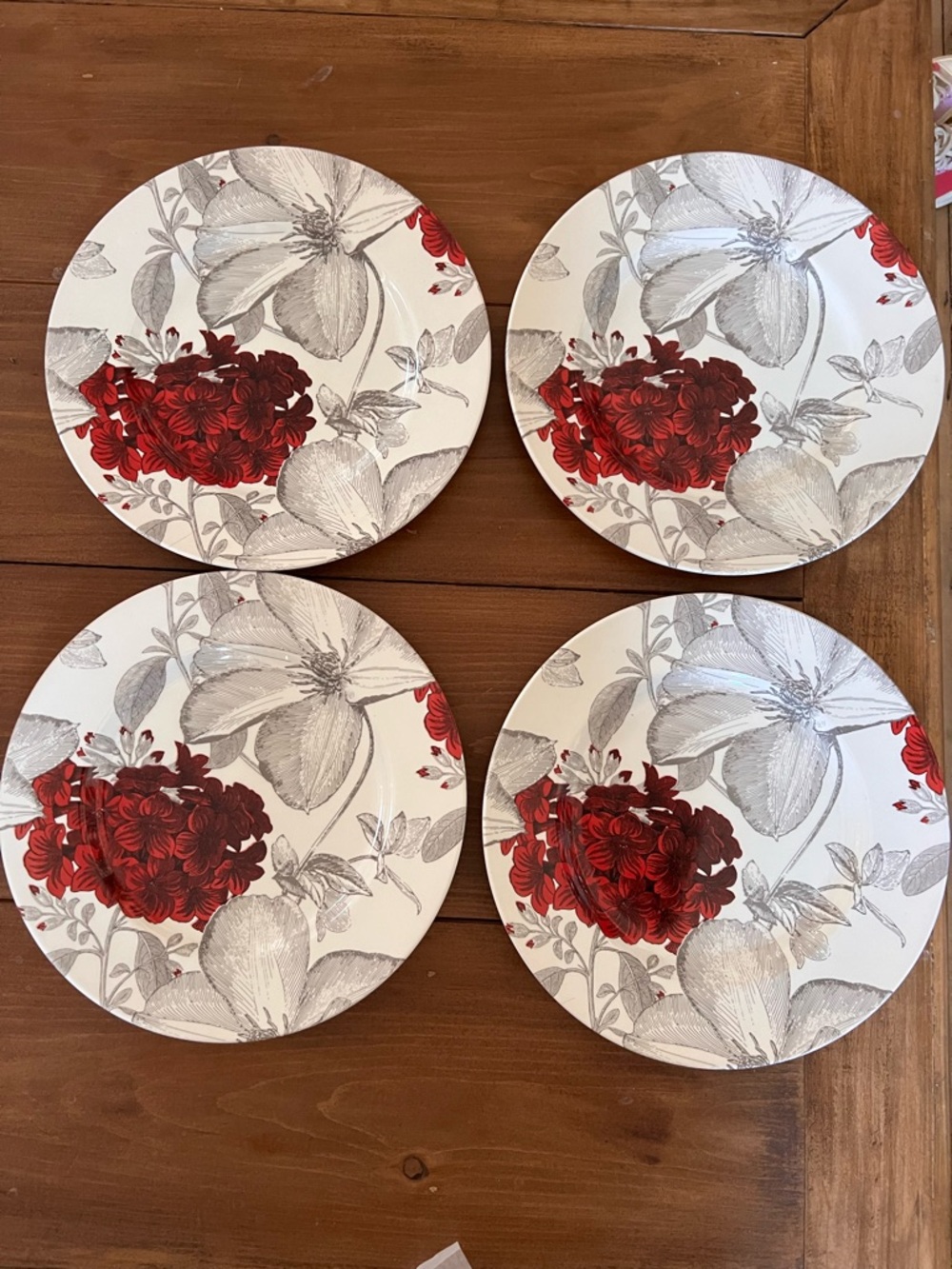 4 Andrew Tanner Royal Stafford Clematis Red Gray Flowers Dinner Plates 11”